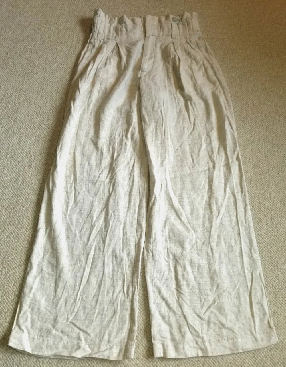 Womens Pants-BANANA REPUBLIC-beige linen blend pleated 'Wide Leg' Coastal-0P